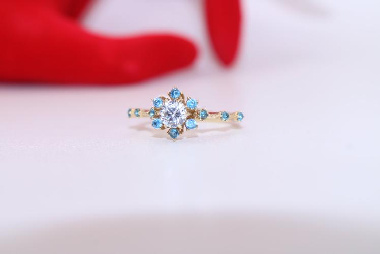 Color flower ring blue 14k