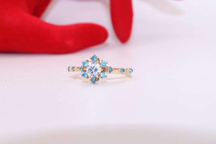 Color flower ring blue 14k