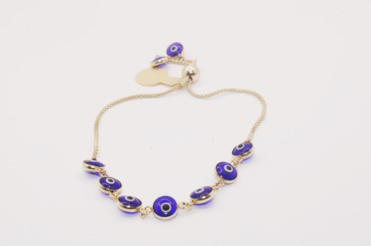 Evil Eyes Blue Bracelet Adjustable 14k