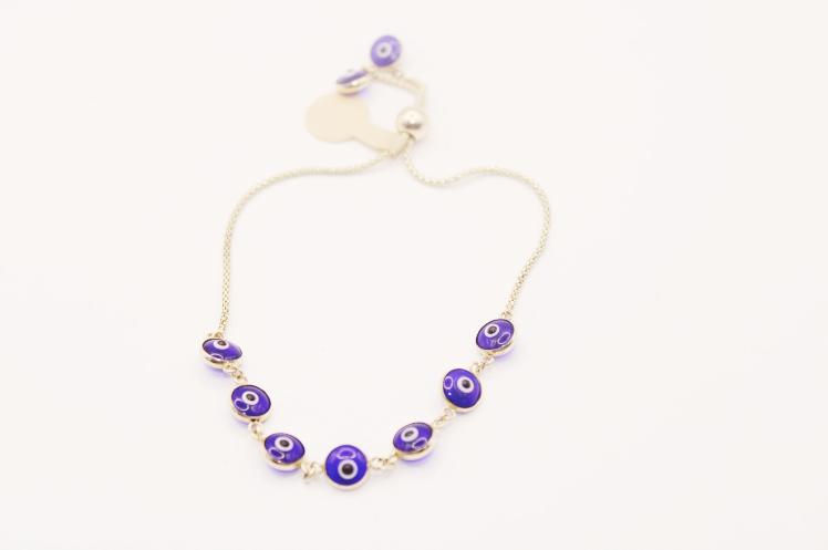 Evil Eyes Blue Bracelet Adjustable 14k