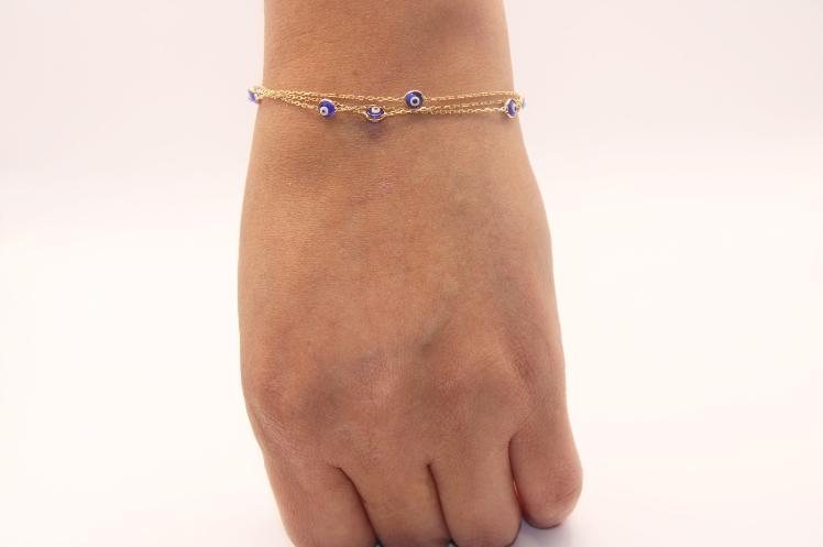 Blue Evil Eyes Bracelet 14k