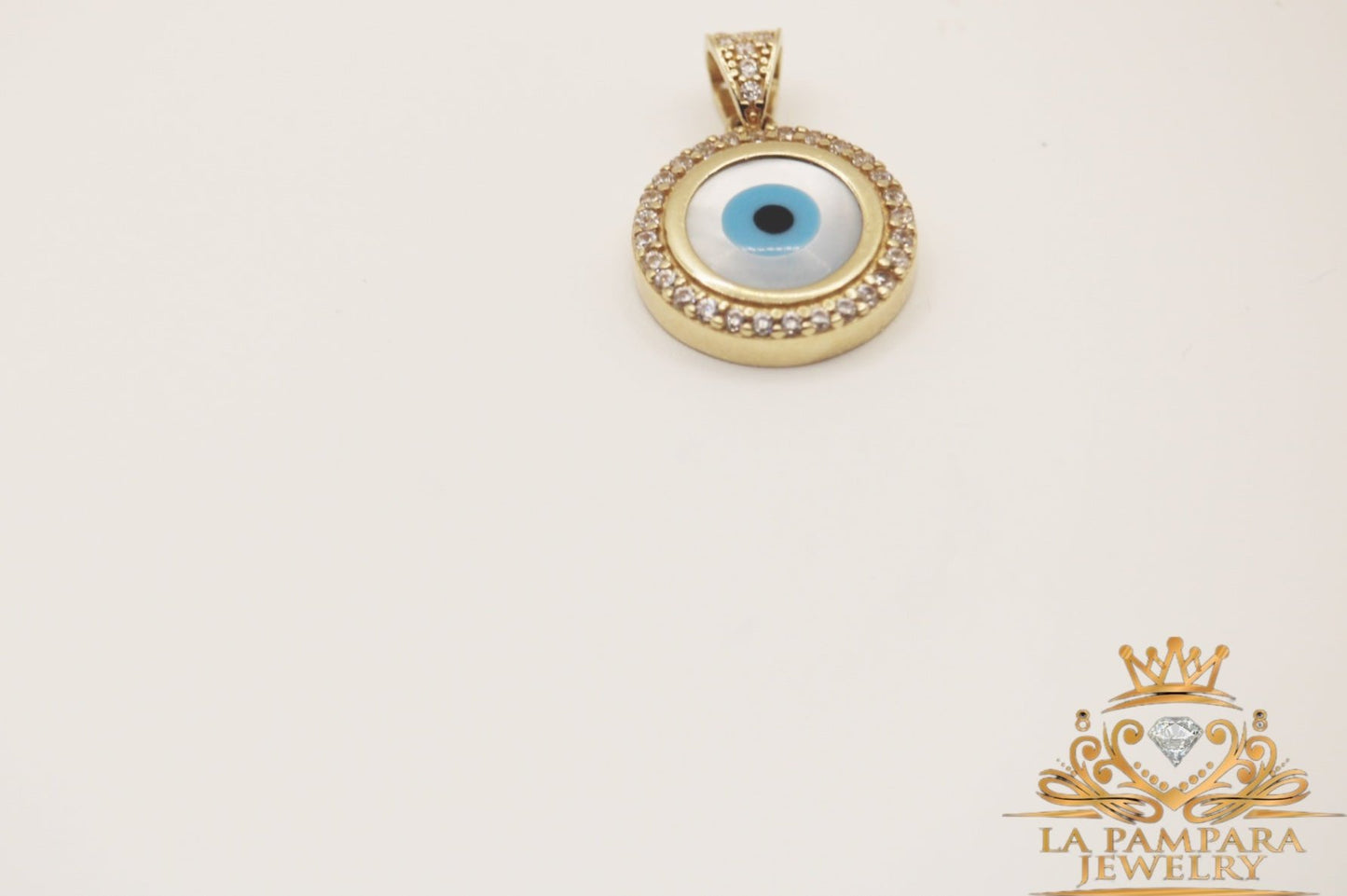 Blue devil eyes small pendant 14k