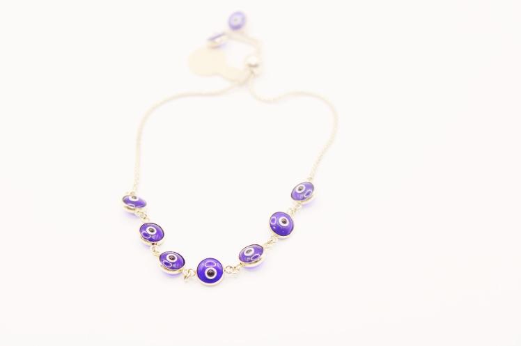 Evil Eyes Blue Bracelet Adjustable 14k