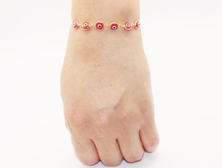 Red Evil Eyes Bracelet adjustable size 14k
