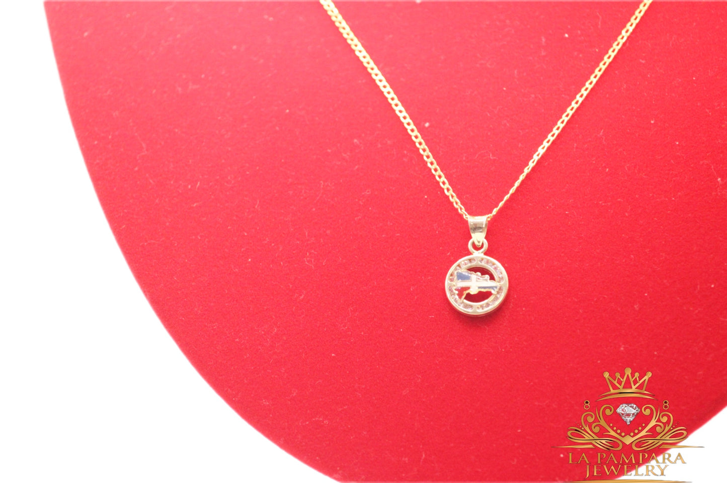 Cuban chain small round dominican flag 14k gold