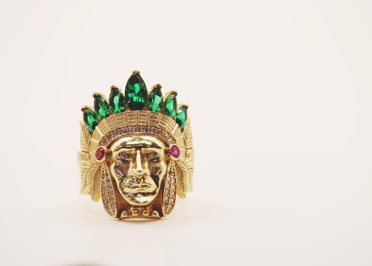 Indio color face Ring 14k