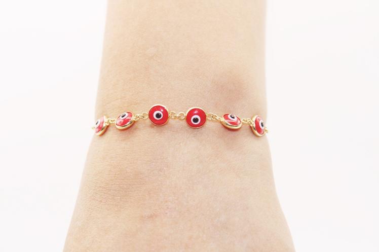 Red Evil Eyes Bracelet adjustable size 14k