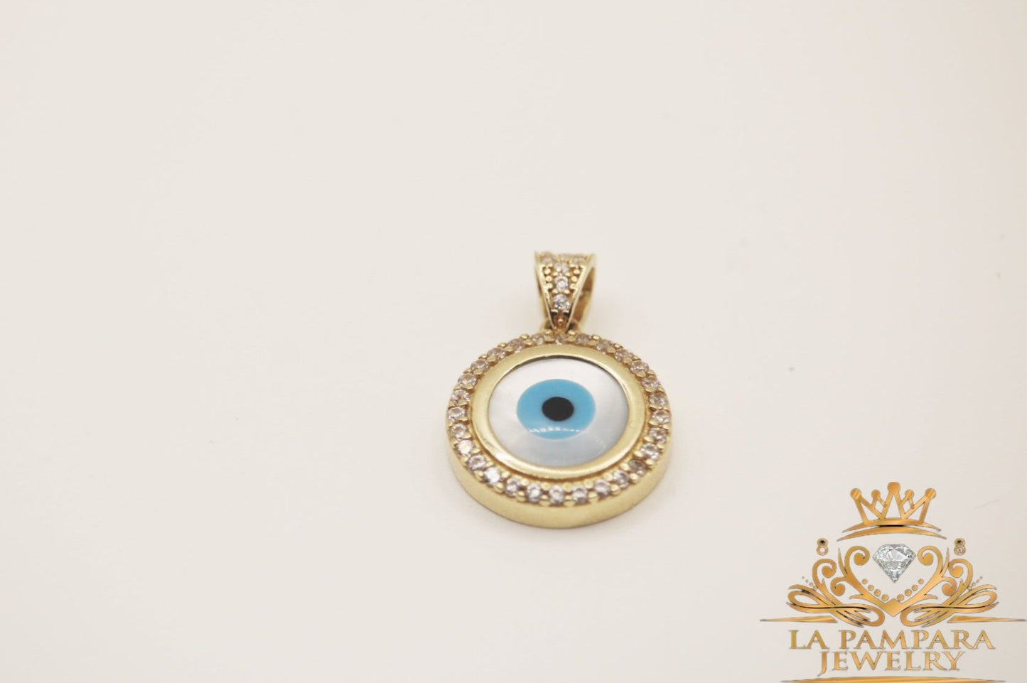 Blue devil eyes small pendant 14k