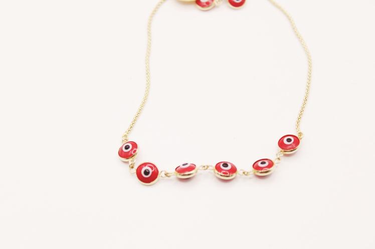 Red Evil Eyes Bracelet adjustable size 14k