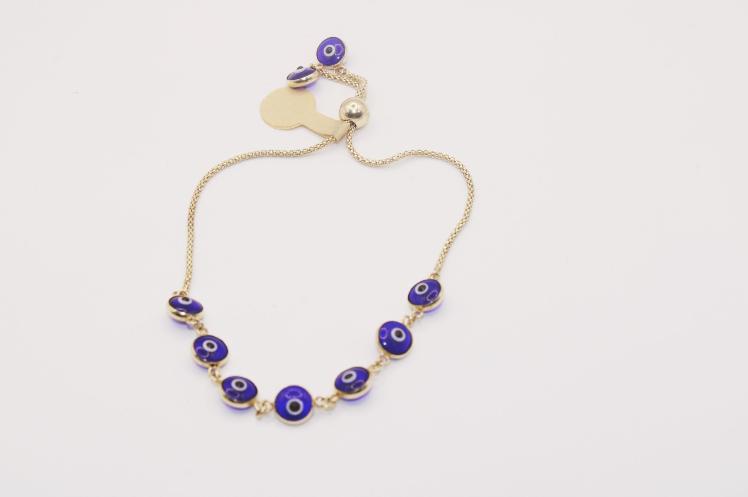 Evil Eyes Blue Bracelet Adjustable 14k