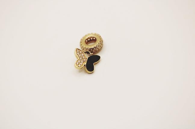 Gold black butterfly charm 14k