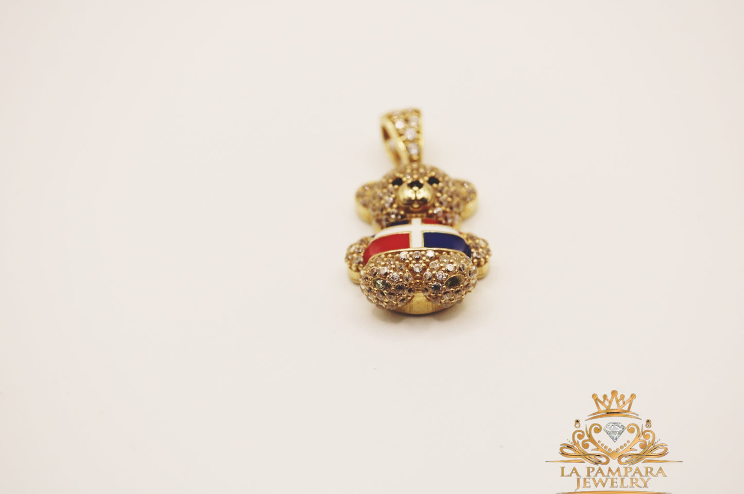 Dominican flag bear pendant 14k