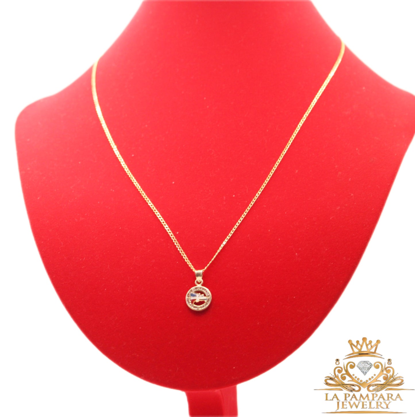 Cuban chain small round dominican flag 14k gold