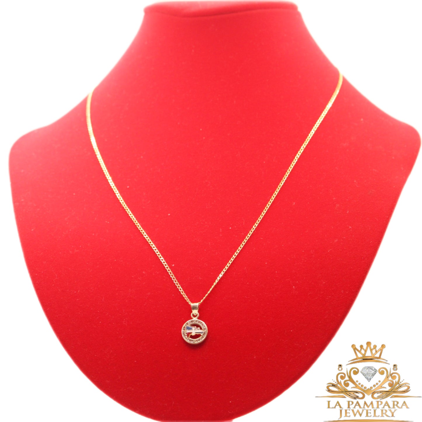 Cuban chain small round dominican flag 14k gold