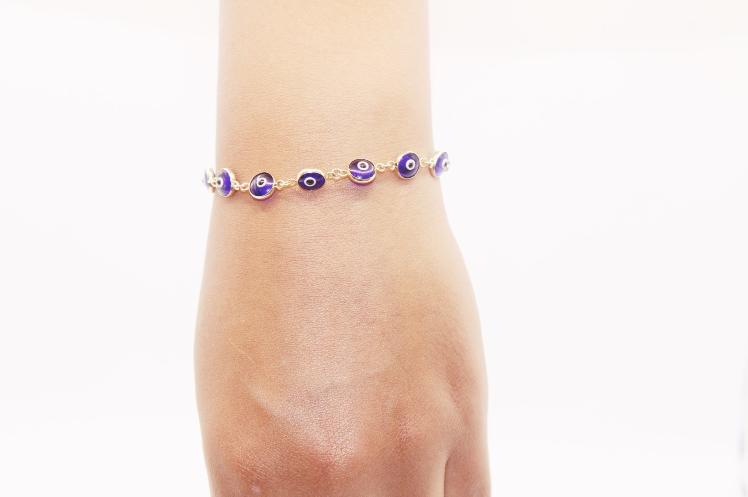 Evil Eyes Blue Bracelet Adjustable 14k
