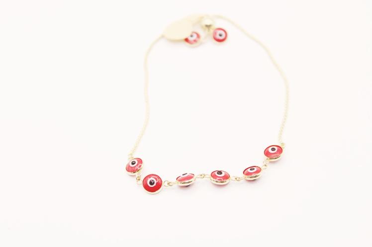 Red Evil Eyes Bracelet adjustable size 14k