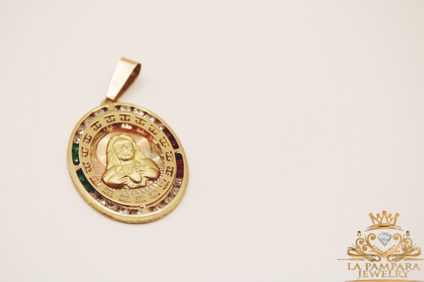 Jesus face color stone CZ 14k