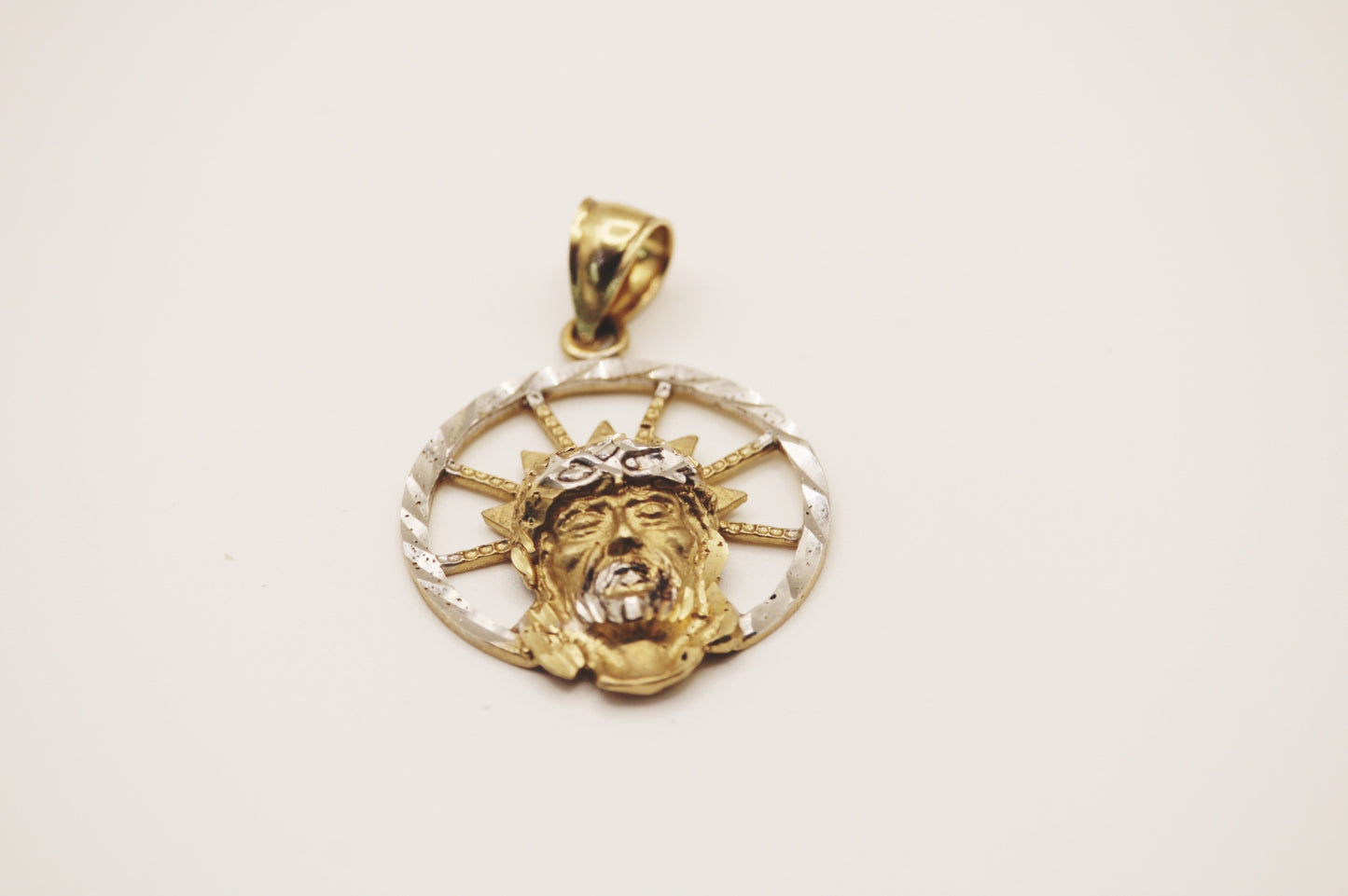 Jesus face crown yellow and white gold 14k