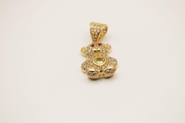 Yellow stone bear pendant 14k