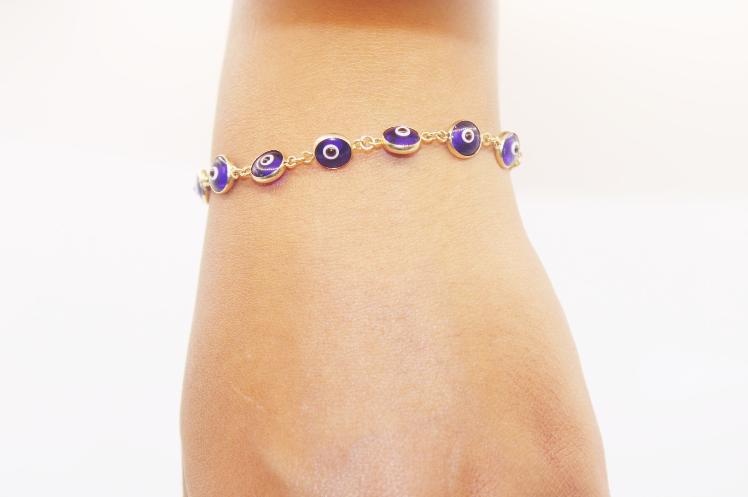 Evil Eyes Blue Bracelet Adjustable 14k