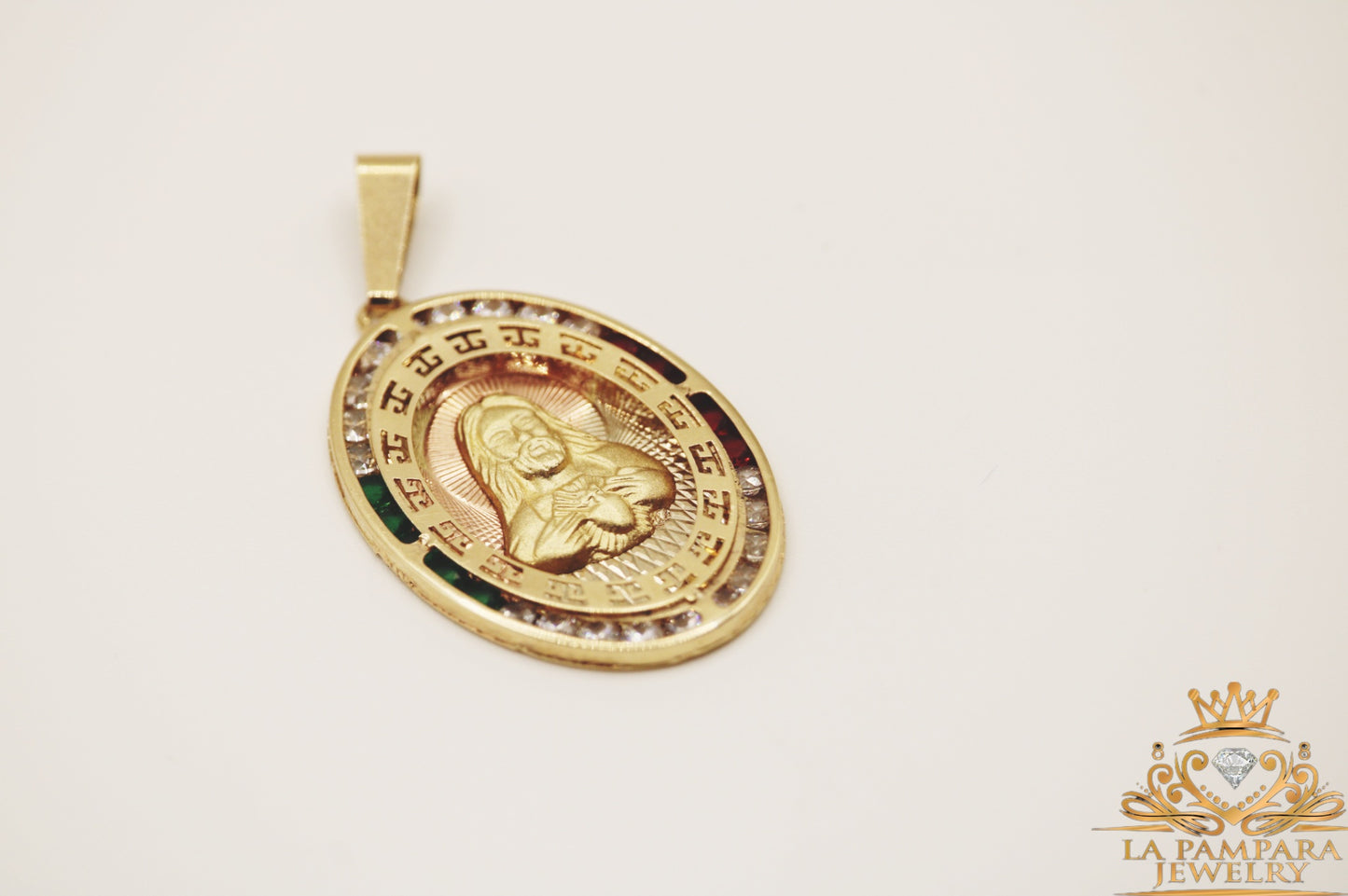 Jesus face color stone CZ 14k