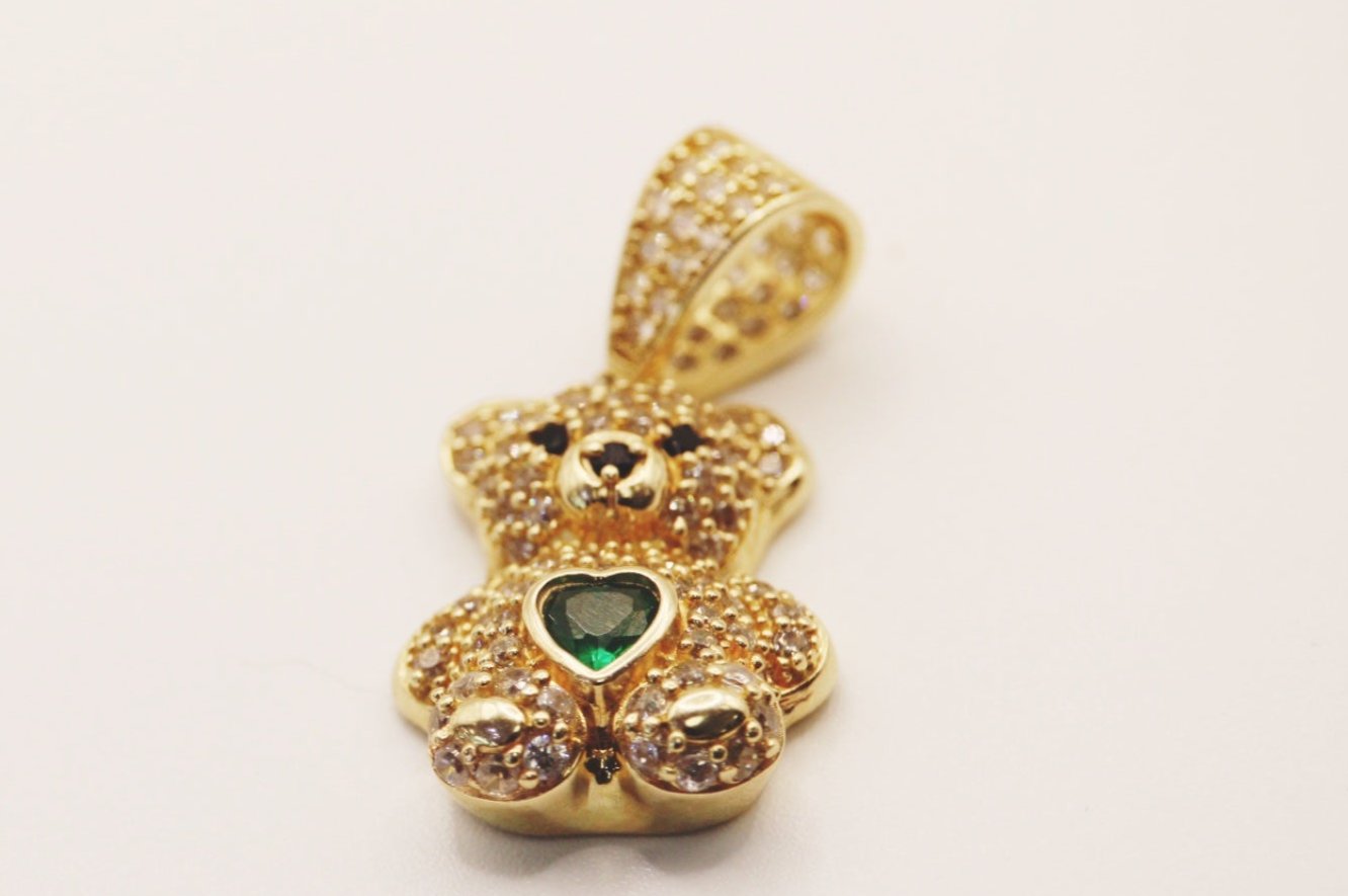Green bear pendant 14k gold