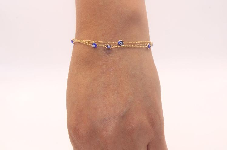 Blue Evil Eyes Bracelet 14k