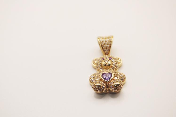 Bear clear purple pendant medium 14k gold