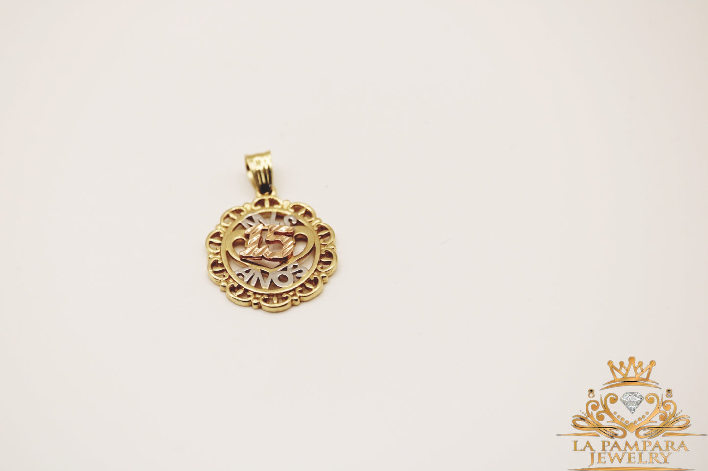 15th tricolor gold pendant small 14k
