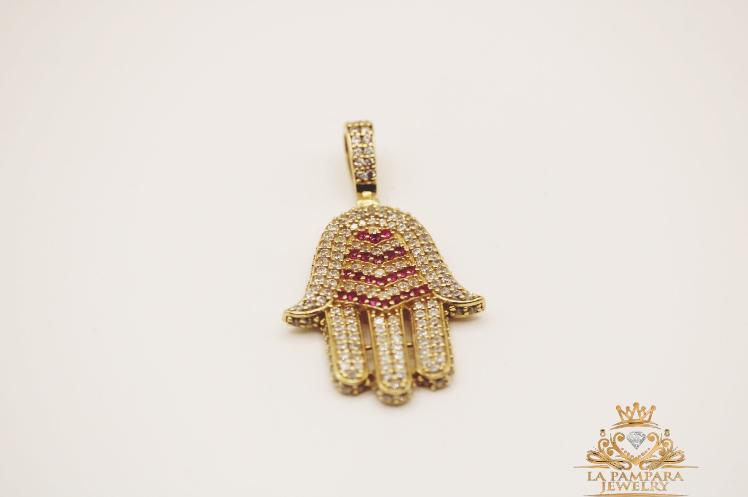 Hamsa hand red pendant 14k