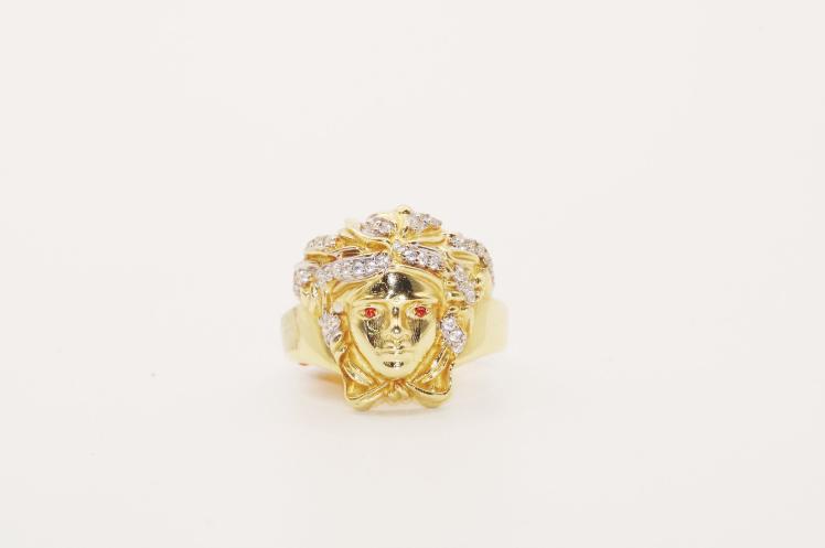 Fancy face men ring 14k