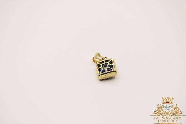 Square evil eyes small pendant 14k