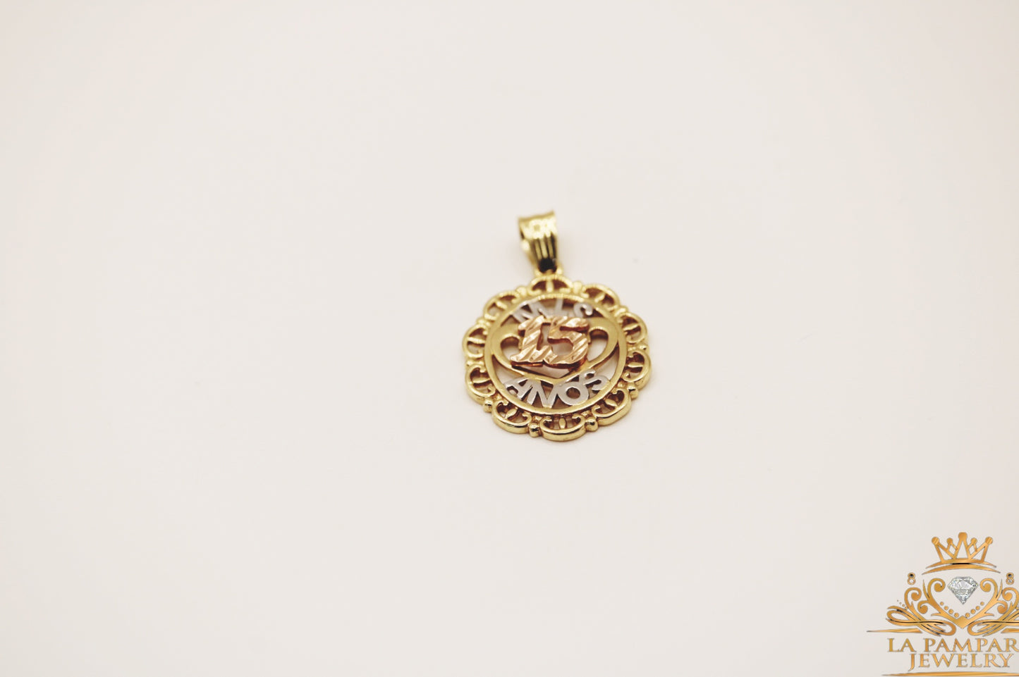15th tricolor gold pendant small 14k