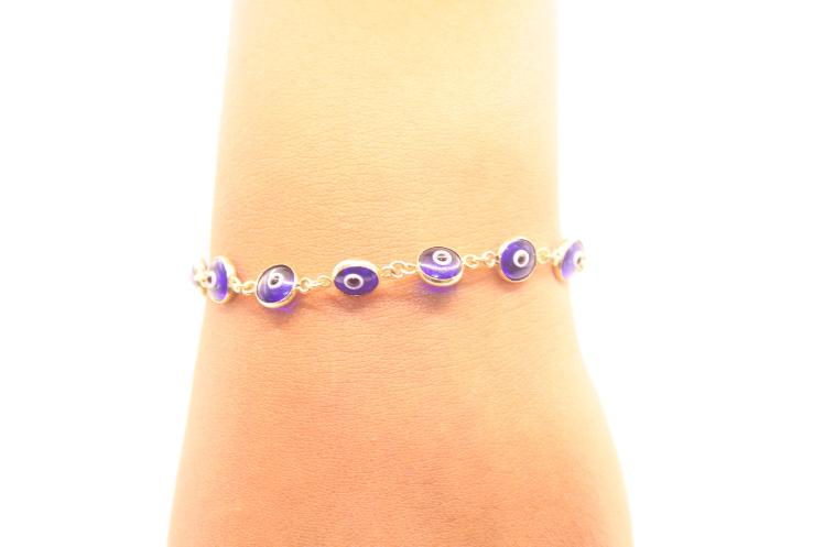 Evil Eyes Blue Bracelet Adjustable 14k