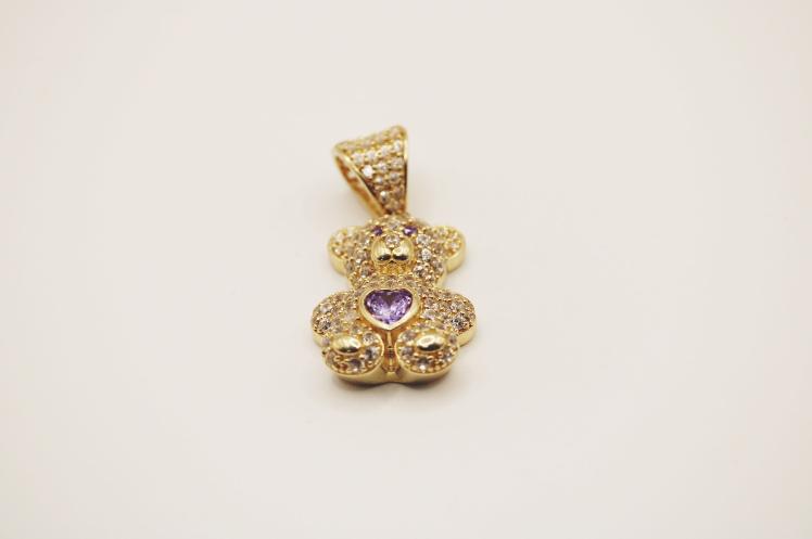 Bear clear purple pendant medium 14k gold