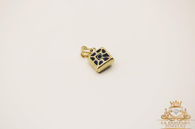 Square evil eyes small pendant 14k