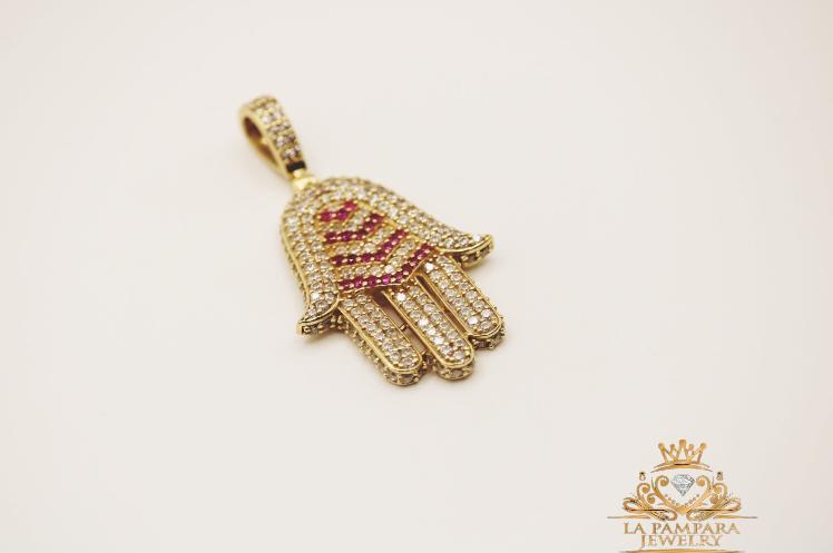 Hamsa hand red pendant 14k