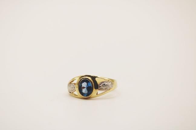 Virgen Blue stone men ring 14k