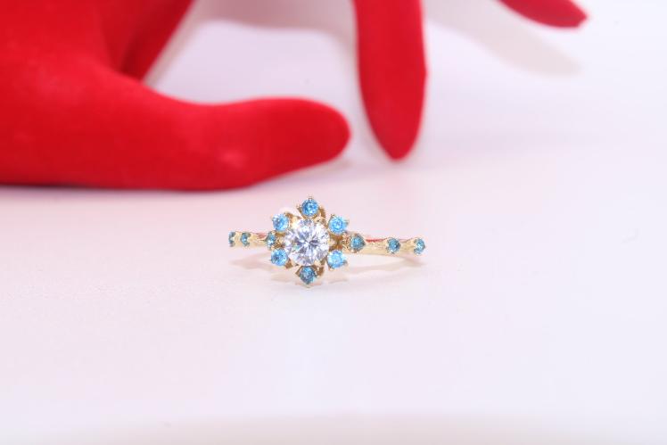 Color flower ring blue 14k