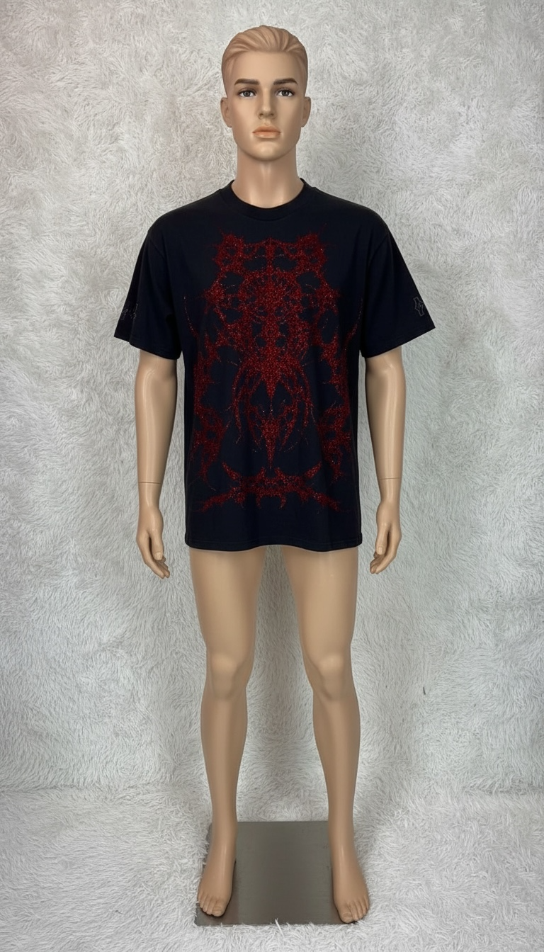 T-Shirt Negra Premium con Diseño Rojo en Cristales