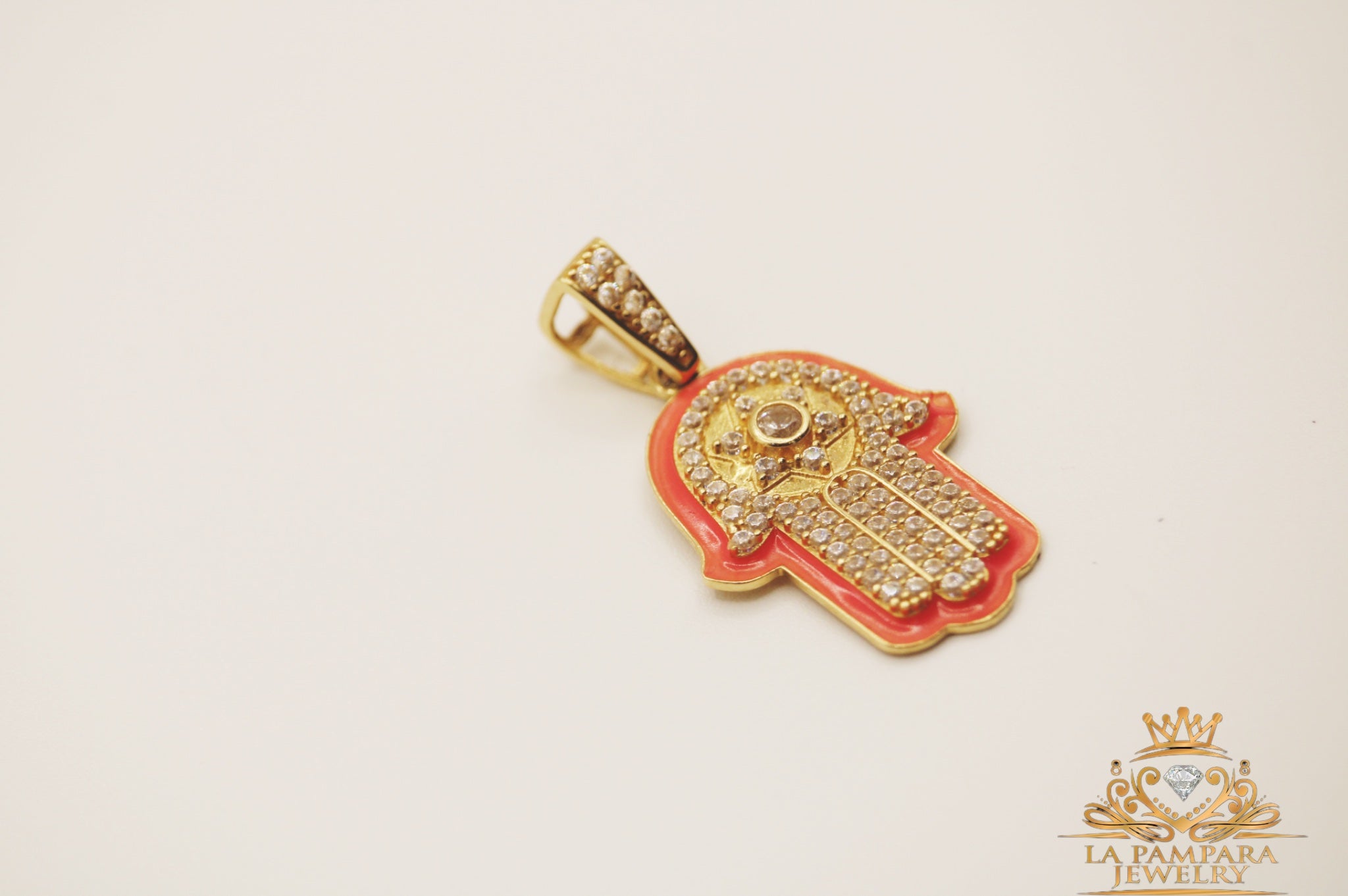 Glow hamsa hand pendant 14k