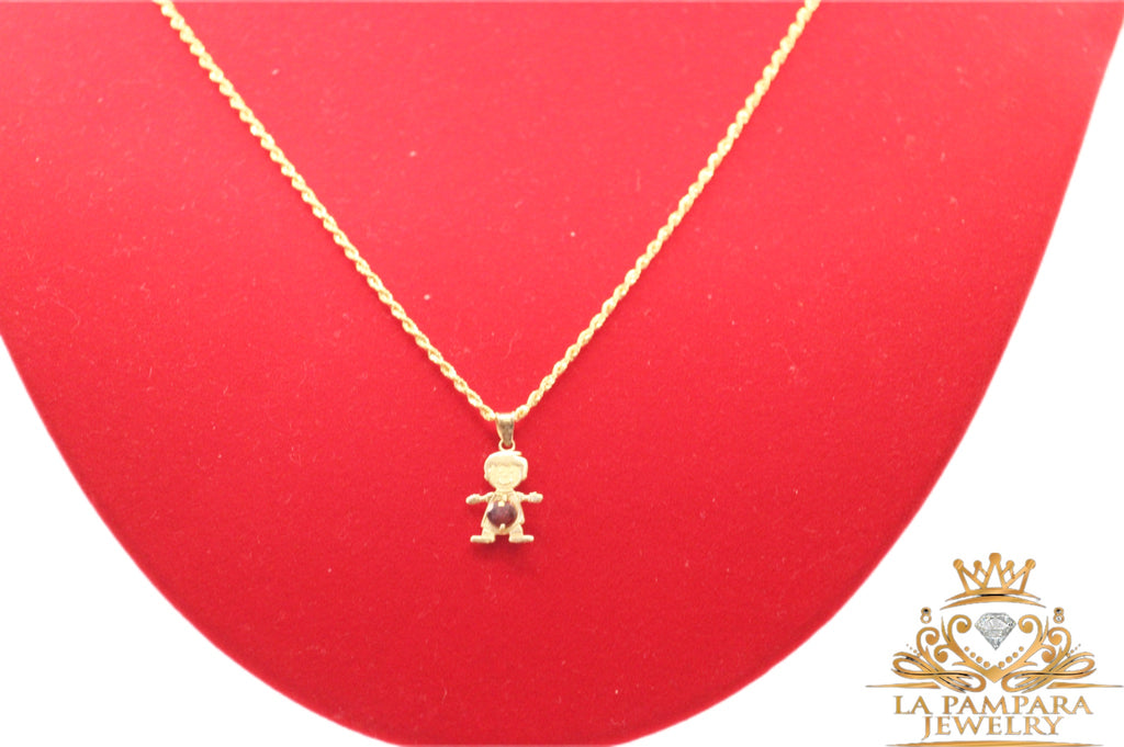 Rope chain kid pendant red 14k gold