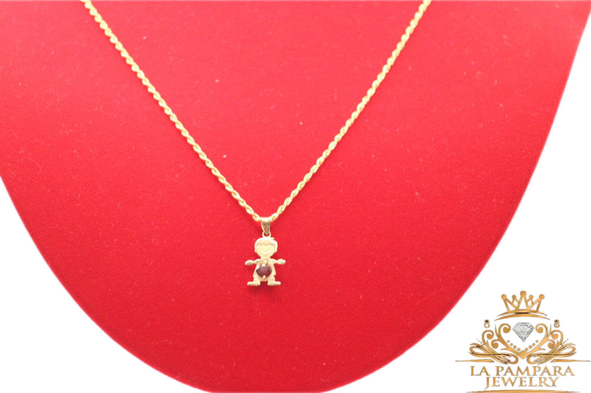 Rope chain kid pendant red 14k gold
