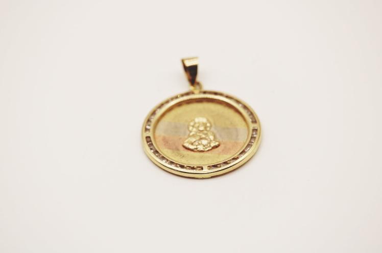 Round Virgen pendant tri color 14k