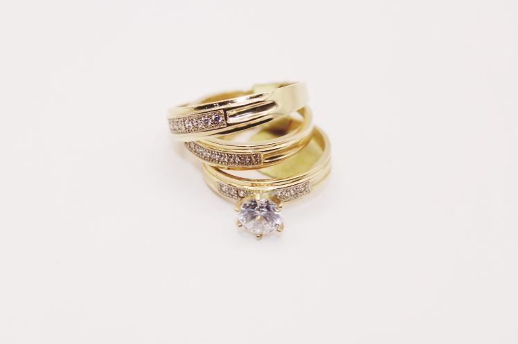 Wedding Ring Trio set 14K