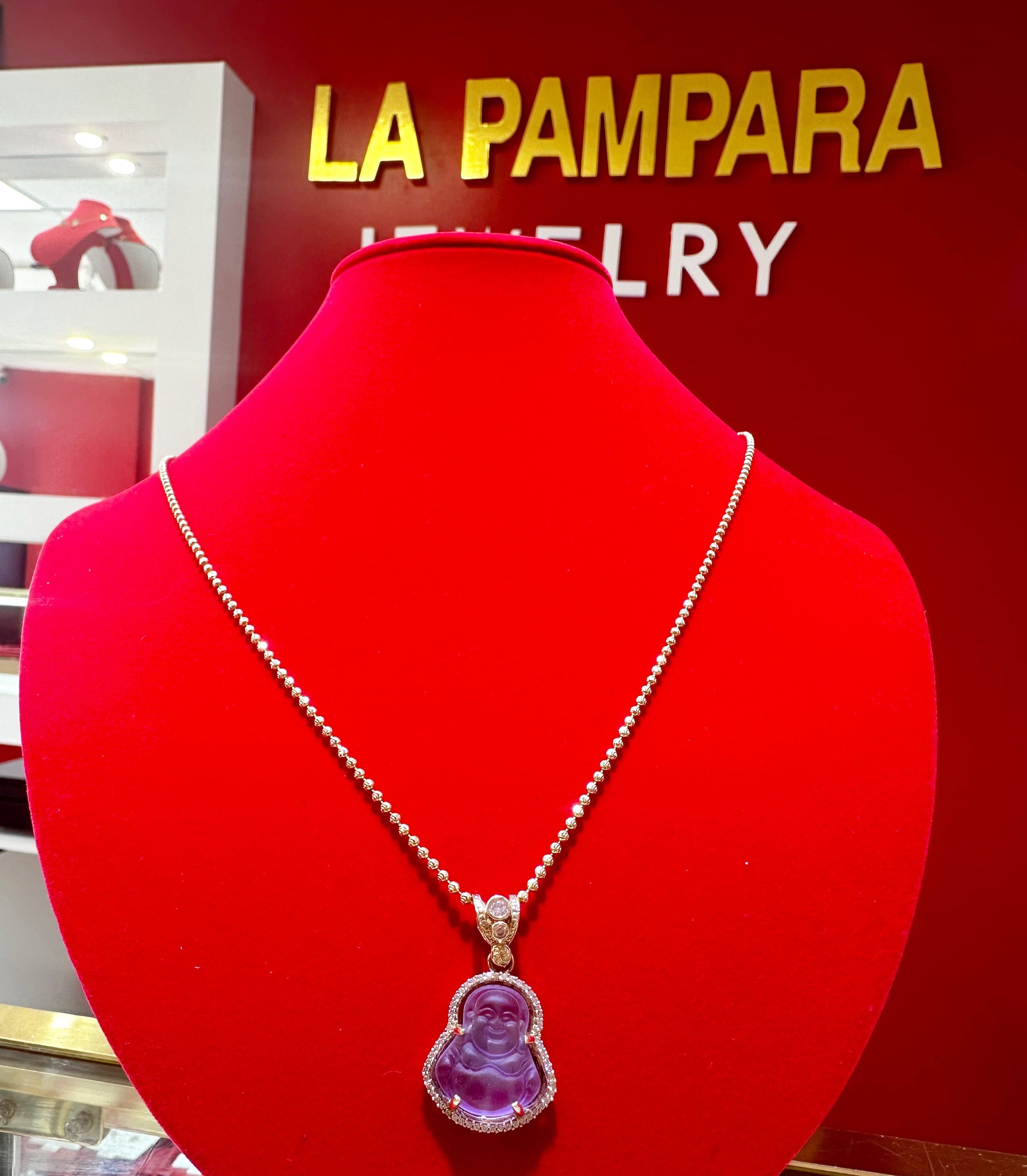 Moon cut chain with purple Budda pendant