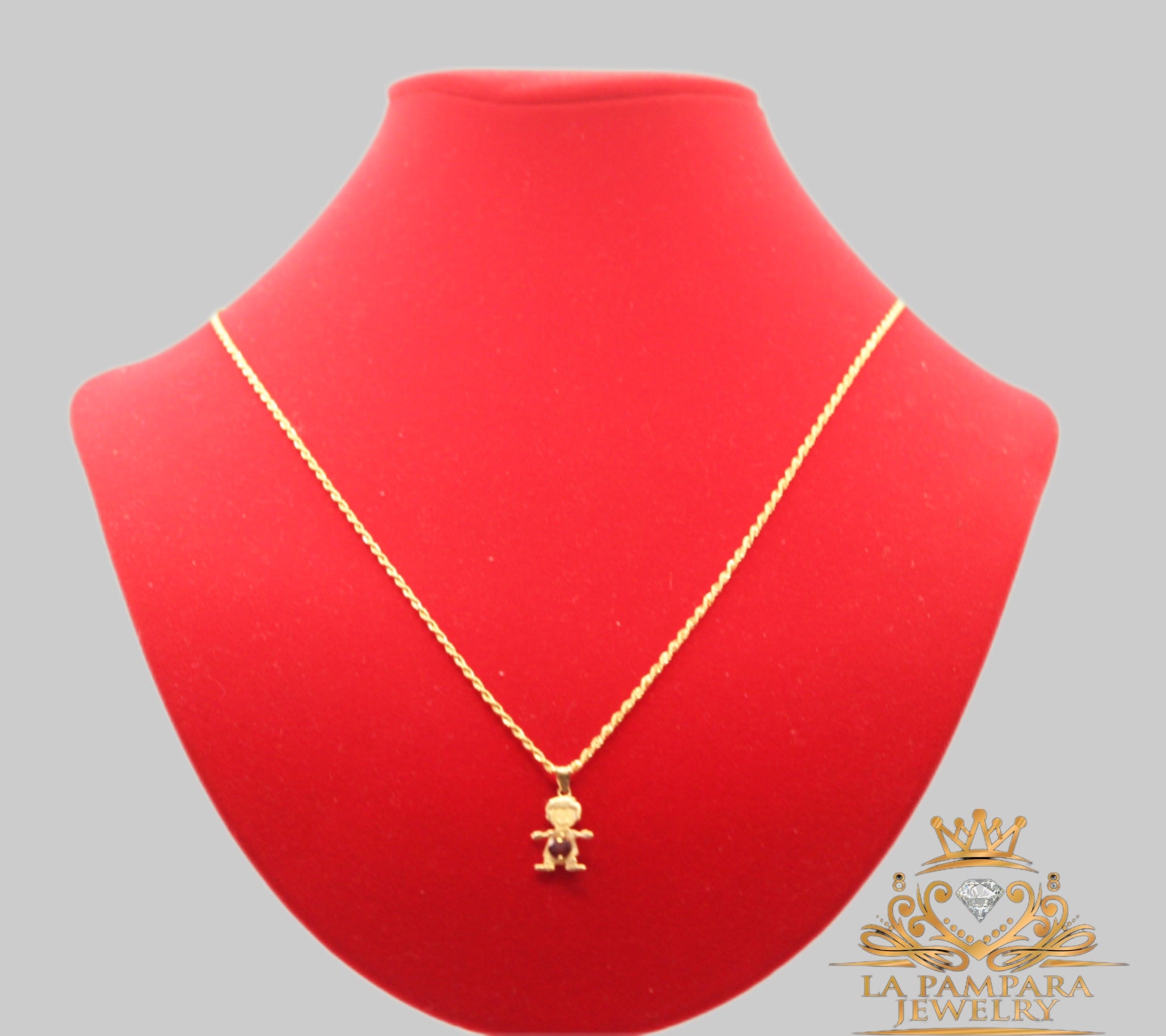 Rope chain kid pendant red 14k gold