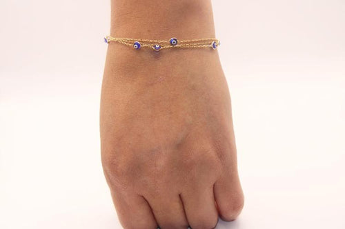 Blue Evil Eyes Bracelet 14k