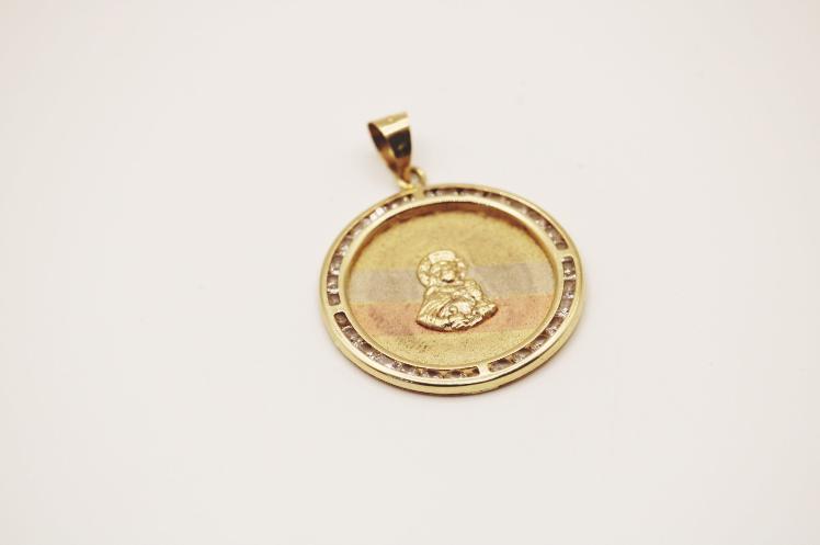 Round Virgen pendant tri color 14k