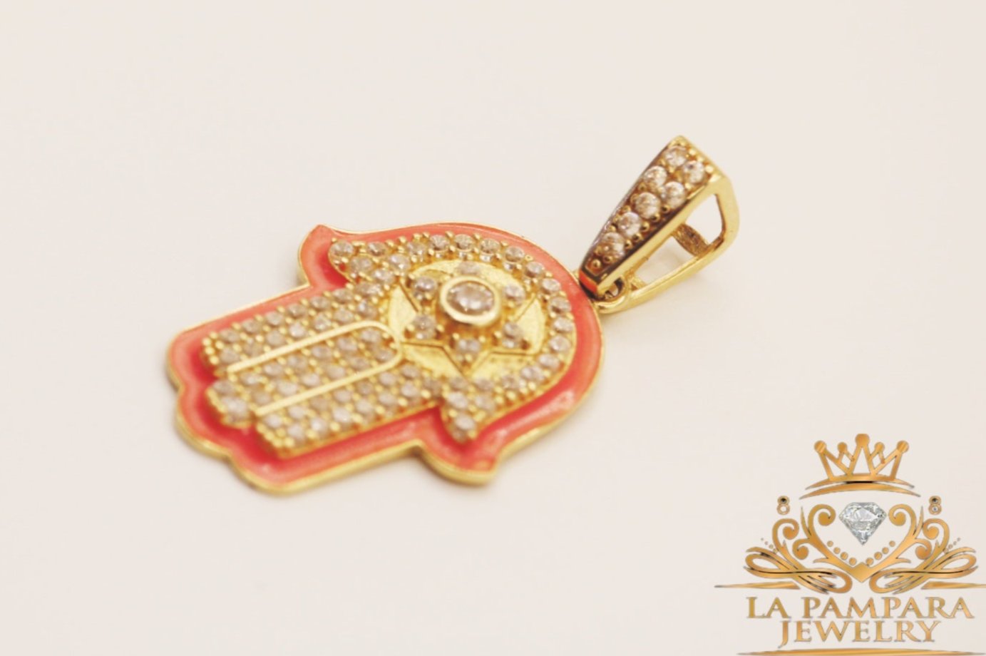 Glow hamsa hand pendant 14k